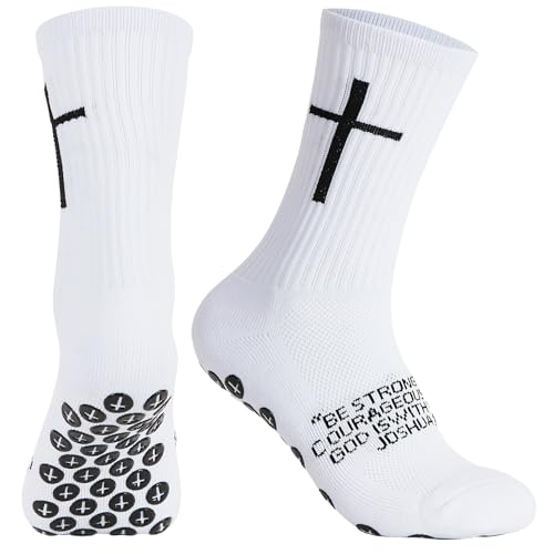 Anti-Slip Soccer Socks - Bible Verse Christian Sports Grip - White