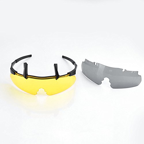 xaegistac Black Frame Tactical Eyewear with 3 Interchangeable Lenses - Unisex Shooting Glasses
