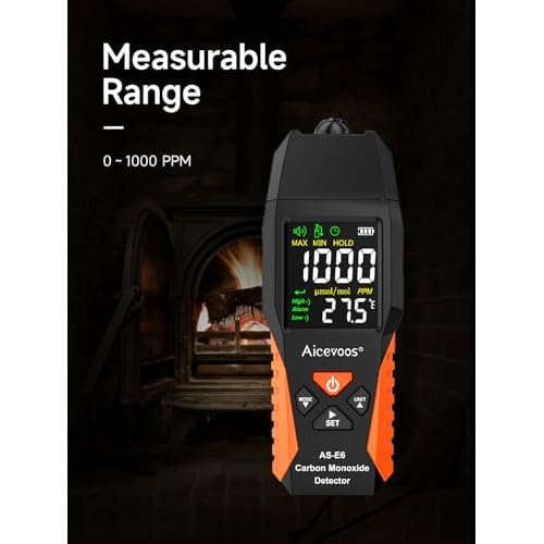 Carbon Monoxide Detector, CO Detector with Audible & Visual Alarm, 0-1000PPM, CO Alarm, Backlit LCD Screen, for Home, Car, Camping& Travel