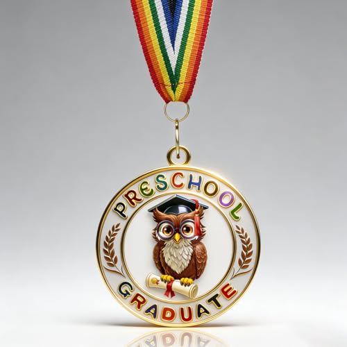 2026 Preschool Graduation Medal with Rainbow Neckband - 2-Inch Kids Award
