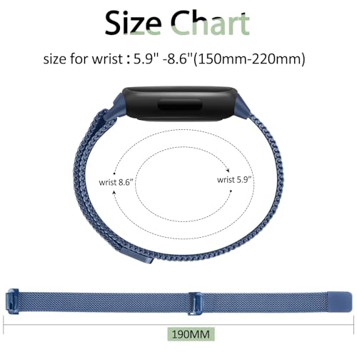 Meliya Sapphire Blue Metal Fitbit Inspire 3 Band - Adjustable Stainless Steel Strap for Women Men
