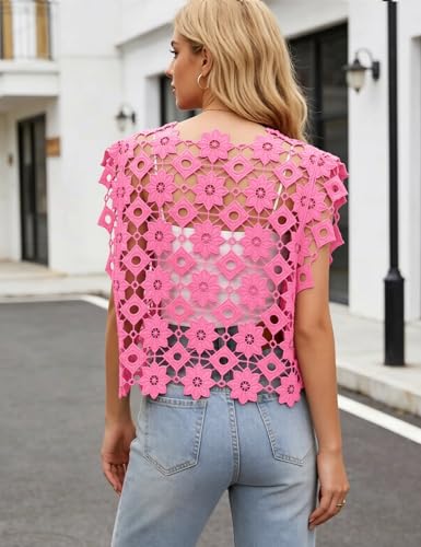 Floral Lace Crop Top for Women - X-Small / Pink