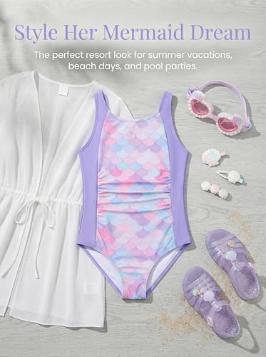Kids One-Piece Swimsuit with Adjustable Straps - Light Purple, 7-8 Years