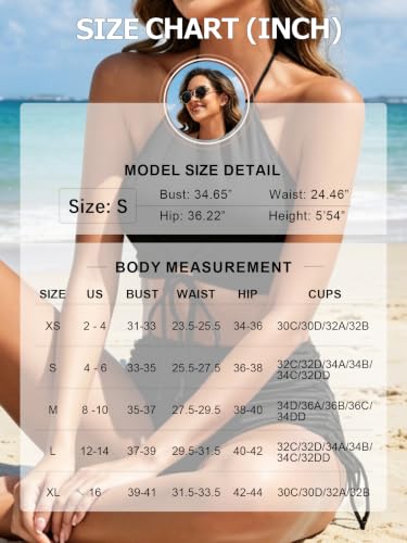 Sucrefas Women Halter Top Bikini, High Waisted Bottom, Black, Medium
