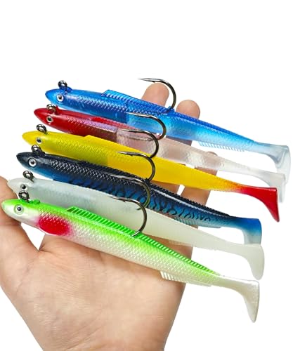 Pre-Rigged Paddle Tail Swimbaits Set - 6 Inch, 6 Colors, 1oz Bass Lure