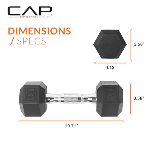 CAP 10 lb Chrome Handle Rubber Coated Dumbbell Set - Anti-Roll Hex Weights