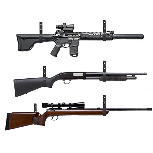 Heavy Duty Steel Gun Rack Wall Mount - Horizontal Shotgun Hooks - Black - 1 Pair