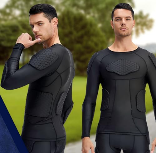Ciseroye Small Football Padded Compression Shirt with Chest Protection - Long Sleeve