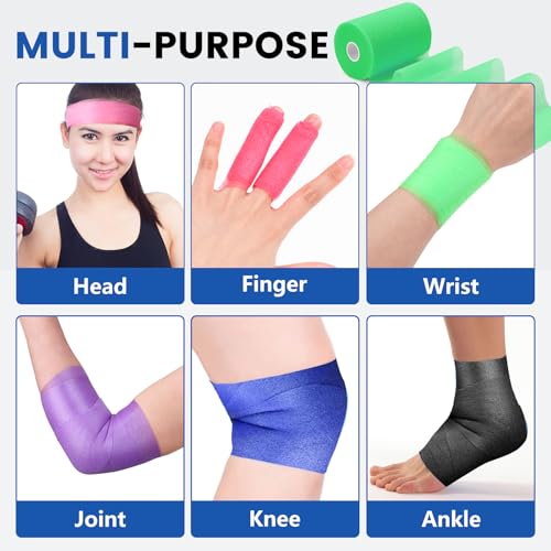 9 Pack Pre Wrap Athletic Tape - 2.76 Inch x 11 Yards, 9 Colors