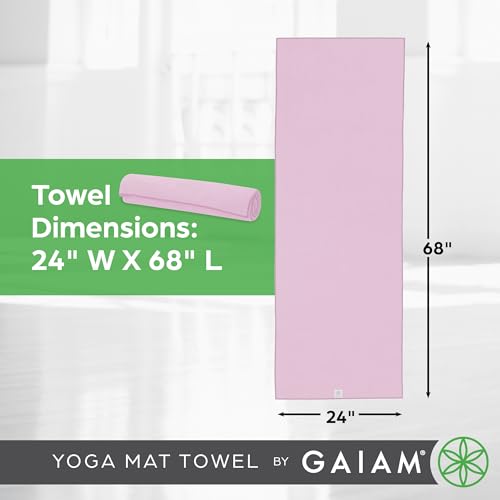 Gaiam Yoga Mat Towel Non-Slip Microfiber Lilac Lace/Skyway - Sweat-Absorbing & Quick-Dry
