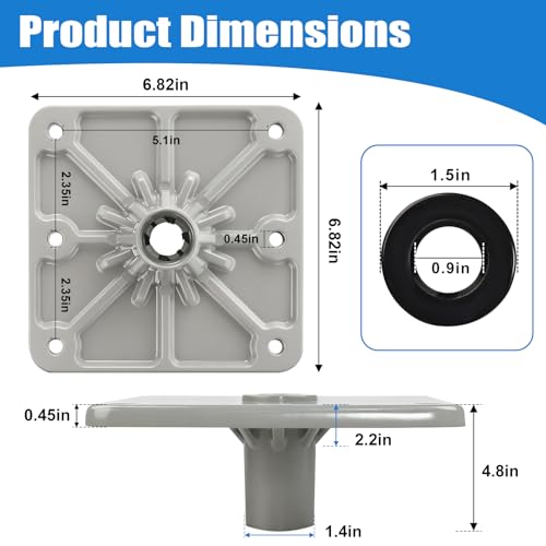 Silver Boat Seat Mounting Base - 7x7 Inch Aluminum Pedestal with 3/4" Lock'N-Pin for Heavy Duty Marine Seat Installation - 2 Pack