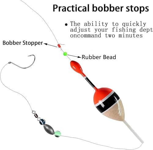Fishing Bobber Stops with Glow Beads - Green, 50 Pieces