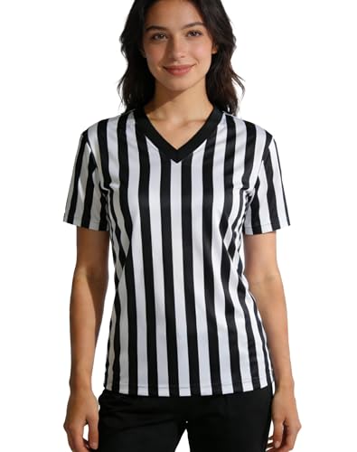 Women's V-Neck Referee Shirt - Black & White / Small
