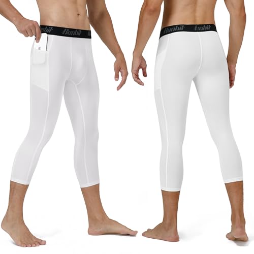 Men's 3/4 Compression Pants with Pockets - White, 3X-Large