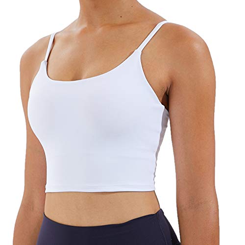 Meslong Women's White Medium Strappy Stretch Longline Sports Bra Yoga Tank Top