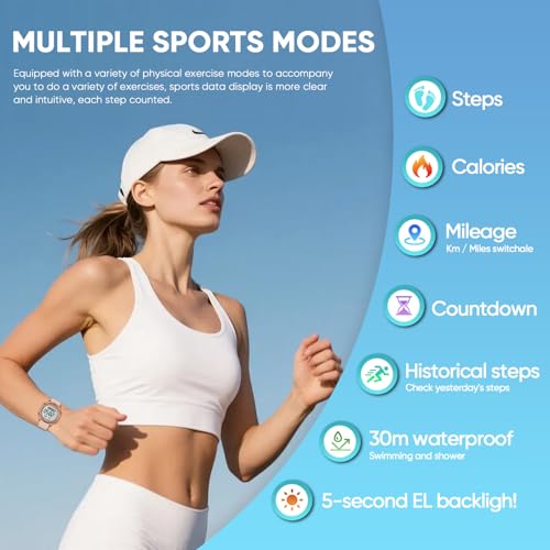 Pedometer Watch for Women - Step Counter, White, 30M Water Resistant