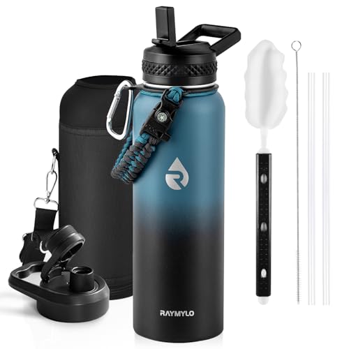 RAYMYLO 40 oz Insulated Water Bottle - Triple Wall Stainless Steel, Black/Indigo