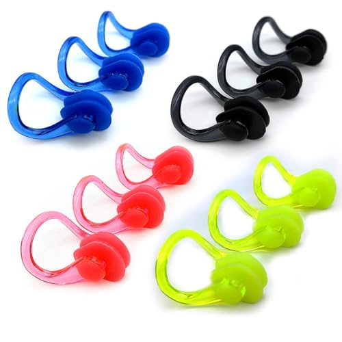 12 PCS Waterproof Silicone Nose Clips for Swimming - Bright Colors