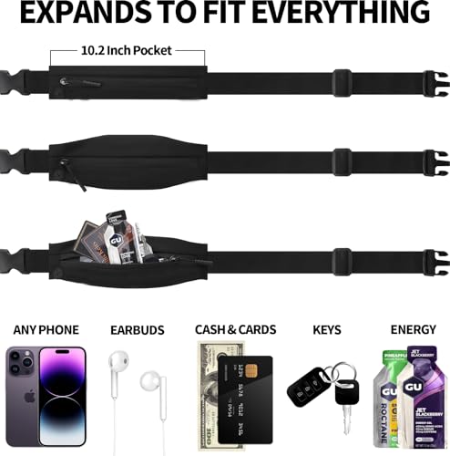 USHAKE Slim Running Belt for Women & Men - Black Nude, Bounce-Free Phone Fanny Pack