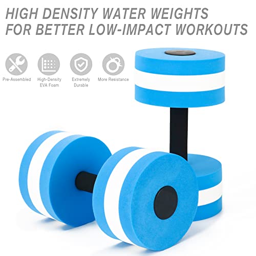 Water Aerobics Set - 5 Pieces Aquatic Exercise Equipment with Foam Dumbbell, Swim Kickboard, Pull Buoy & Swim Belt - Blue