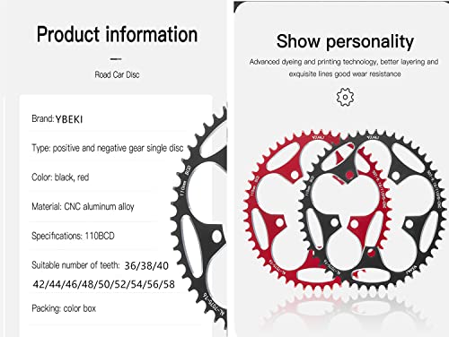 YBEKI 42T Black CNC Machined 7075-T6 Aluminum Narrow-Wide Chainring for Road Bikes