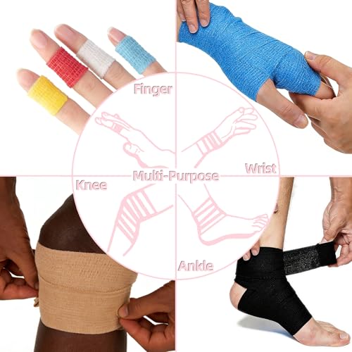 Self-Adhesive Bandage Wrap - 2 Inch x 5 Yards, 6 Pack - Grid Mix