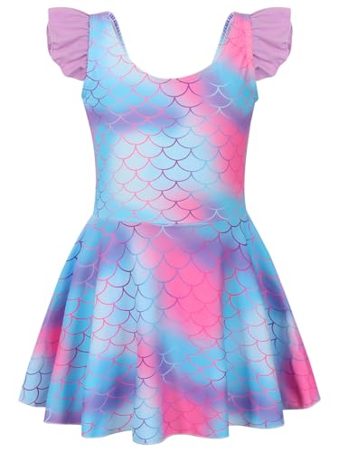 One Piece Princess Swimsuit for Girls - Ruffle Swim Dress, 7-8 Years