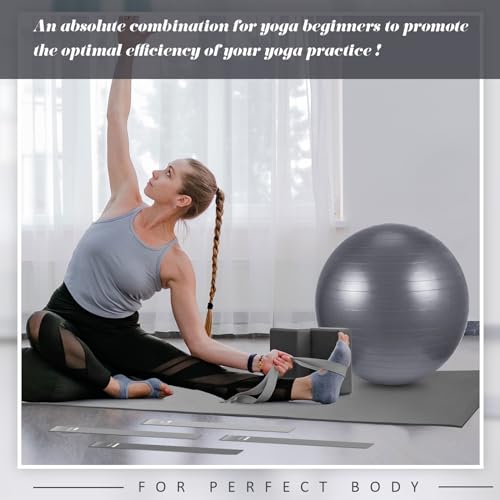 Yoga Starter Kit - 10 Piece Set with Mat, Blocks, Ball, Bands - Gray