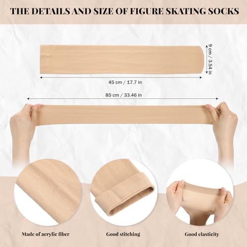 Knee High Ice Skating Socks for Women - 12 Pcs, One Size Nude