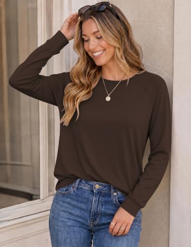 Ekouaer Womens Raglan Thermal Long Sleeve Top Brown Large