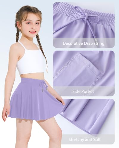 Girls Tennis Skirt Athletic Skort with Pocket - Purple, 7-8 Years