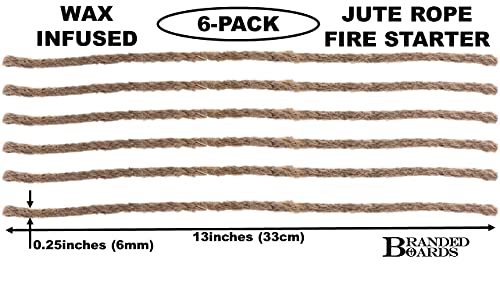 Waxed Jute Rope Fire Tinder 6-Pack - Waterproof, Portable, Ideal for Camping & Survival