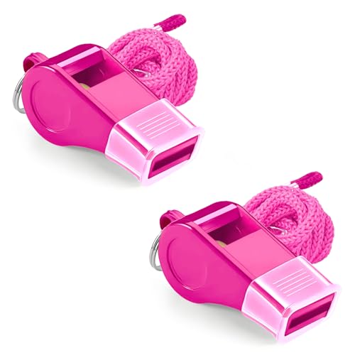 Loud Pink Whistles with Lanyard - Set of 2 for Coaches & Referees