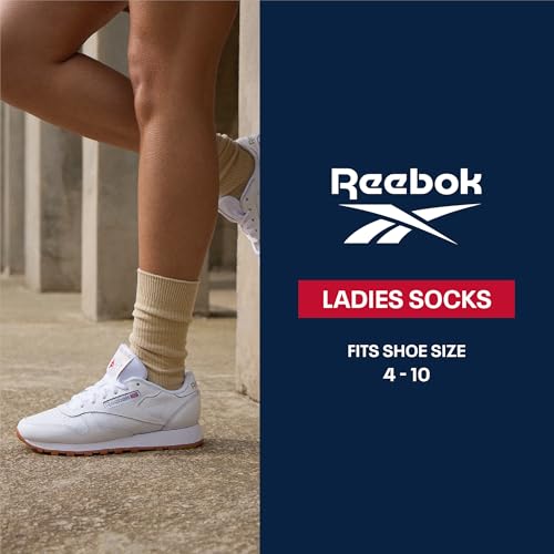 Reebok Women's High Quarter Socks 6-Pack Moisture Wicking Cushioned Crew Oatmeal/White