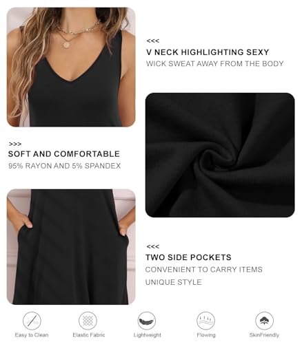 Women Summer Casual V Neck Beach Cover-Up Tank Dress - Begonia & Dark Green Small