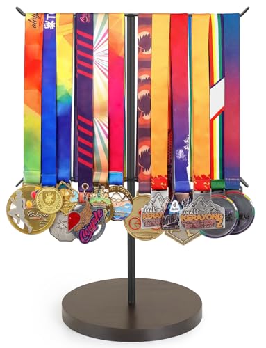 Medal Display Rack - 12x16 Inch Metal & Wood Holder for Awards