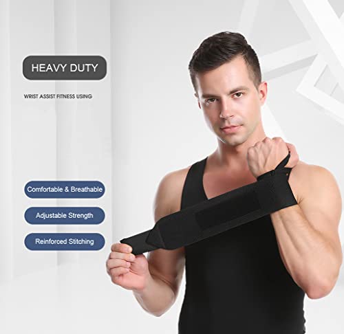 Wrist Wraps for Weightlifting - 2 Pack Adjustable Support - Black