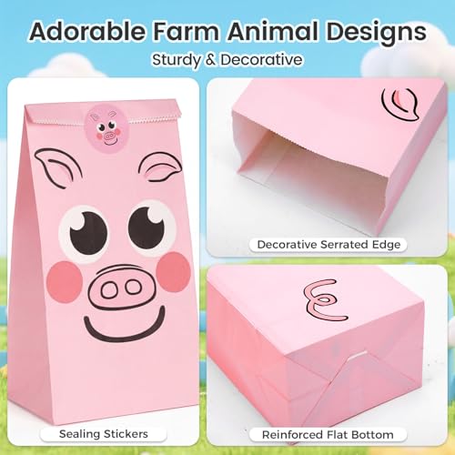 Farm Animal Party Favor Bags with Stickers - 32 Pack