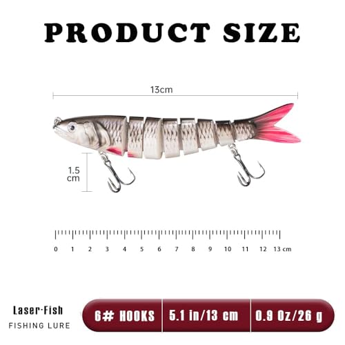 Topwater Bass Fishing Lure Kit - 5 Pack Multi-Jointed Swimbaits