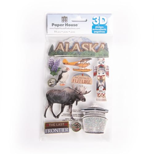 Dimensional Glitter Accent Travel Scrapbook Sticker Sheet - Alaska Last Frontier