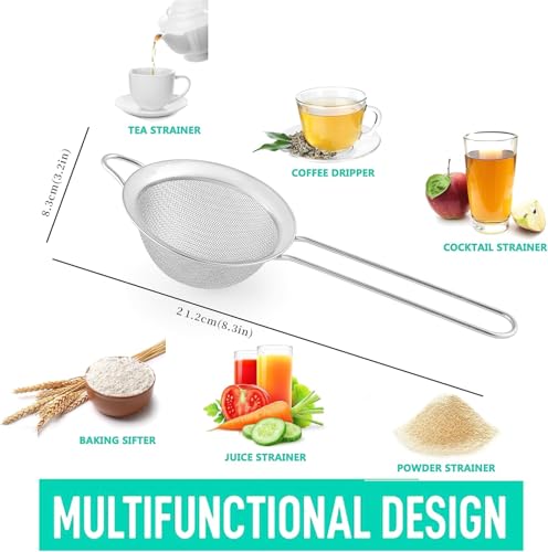 3.35-Inch Fine Mesh Kitchen Strainer - Stainless Steel Mini Sieve