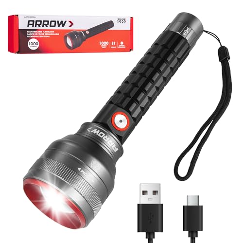 Arrow Rechargeable LED Flashlight 1000 Lumens Long Range Zoomable Spotlight