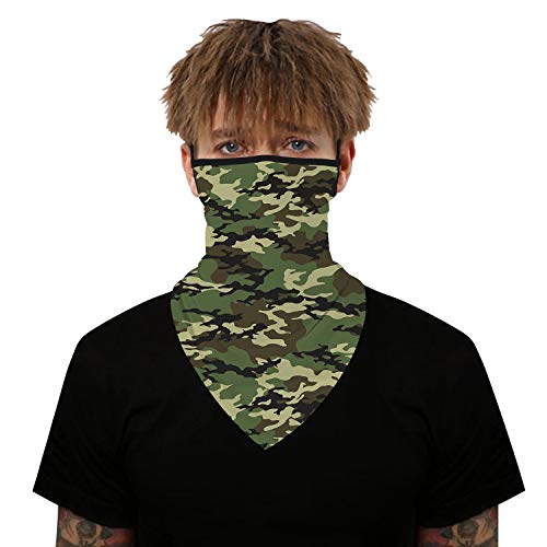 Neck Gaiter Face Mask - UV Protection, Ear Loop - Green & Black
