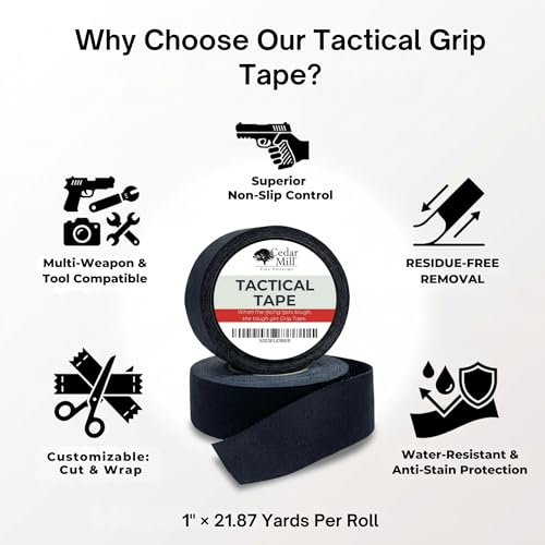 Gun Grip Tape, Non-Slip Self-Adhesive Tactical Tape – Black, 2 Pack (Cedar Mill Fine Firearms)