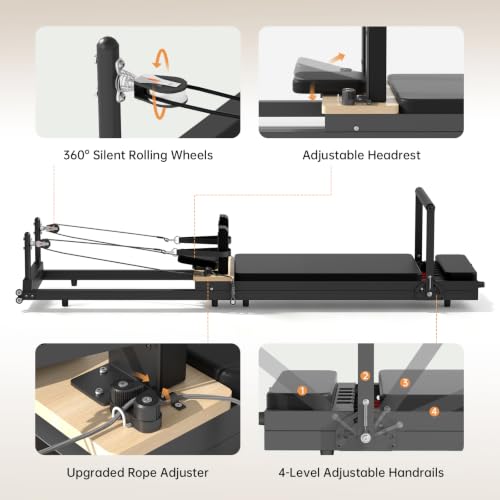 Foldable Pilates Reformer Machine - Compact & Silent - Black - 77"