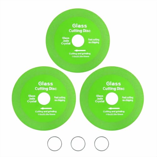 3 Pack 4-1/2 Inch Diamond Glass Cutting Disc for Angle Grinder, 7/8" Arbor Ultra-Thin Precision Blade - Cut Glass, Tile, Crystal, and Ceramic for Bottles