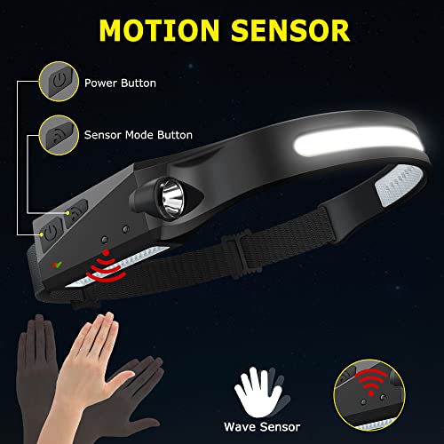 Rechargeable Headlamp 3-Pack - 230° LED, Motion Sensor, 5 Modes