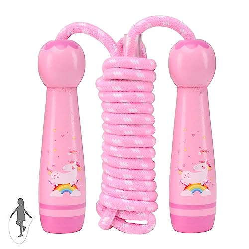 Adjustable Cotton Jump Rope for Kids - Pink Wooden Handle