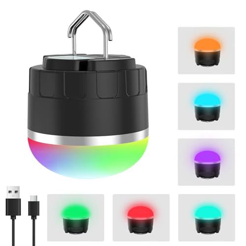 Rechargeable LED Camping Lantern 1000LM, TOHETO Portable Hanging Tent Light with RGB Color Changing, Magnetic Base, Waterproof Emergency Hanging Light for Hurricane, Power Outages, Home, Hiking -Black