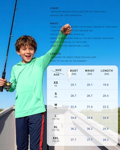 Boys Rash Guard Hoodie - UPF 50+ Long Sleeve Swim Shirt, Medium Seaweed Green